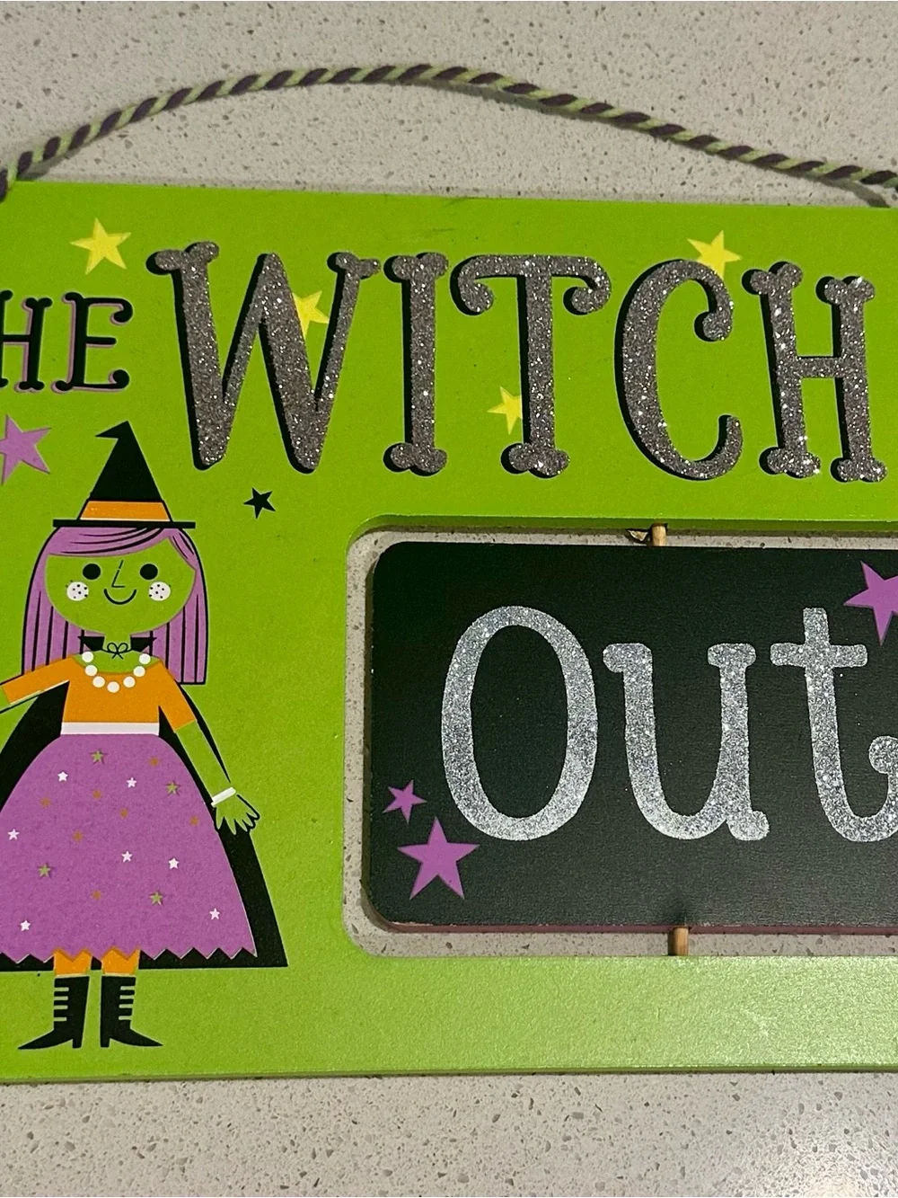 Glitter Green & Pink Witch Wall Sign